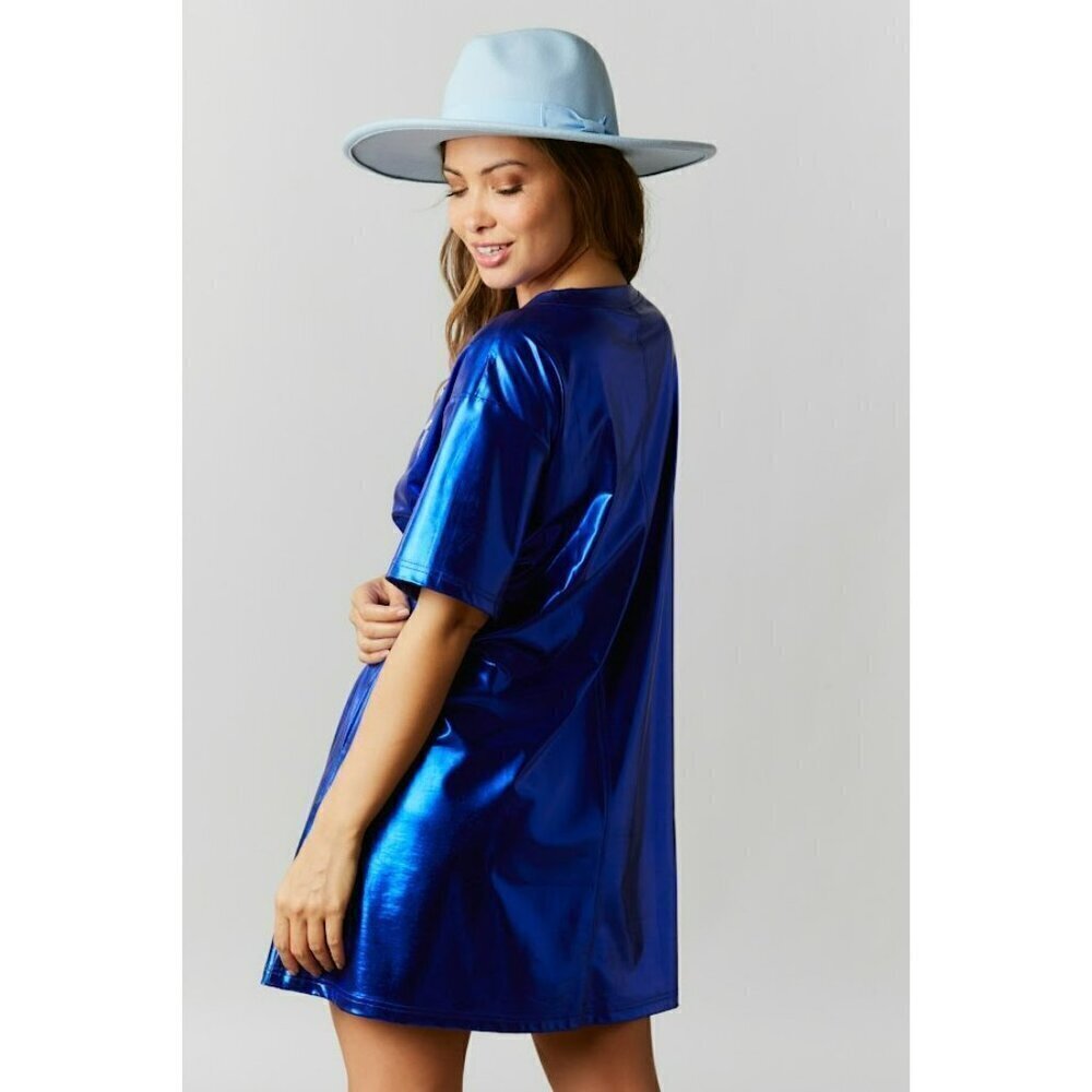 Count Your Lucky Stars Metallic Sequin Star Fringe Dress in Blue - Picture 4 of 4